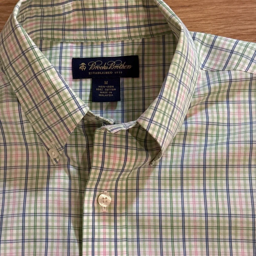 Brooks Brothers Shirt‎ Men's Medium Multicolor Plaid Non-Iron 100% Cotton Preppy